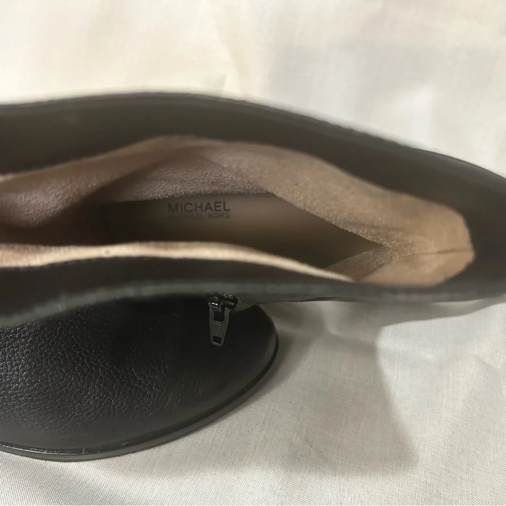 Michael Kors black leather low ankle boots booties block heel - Picture 5 of 6